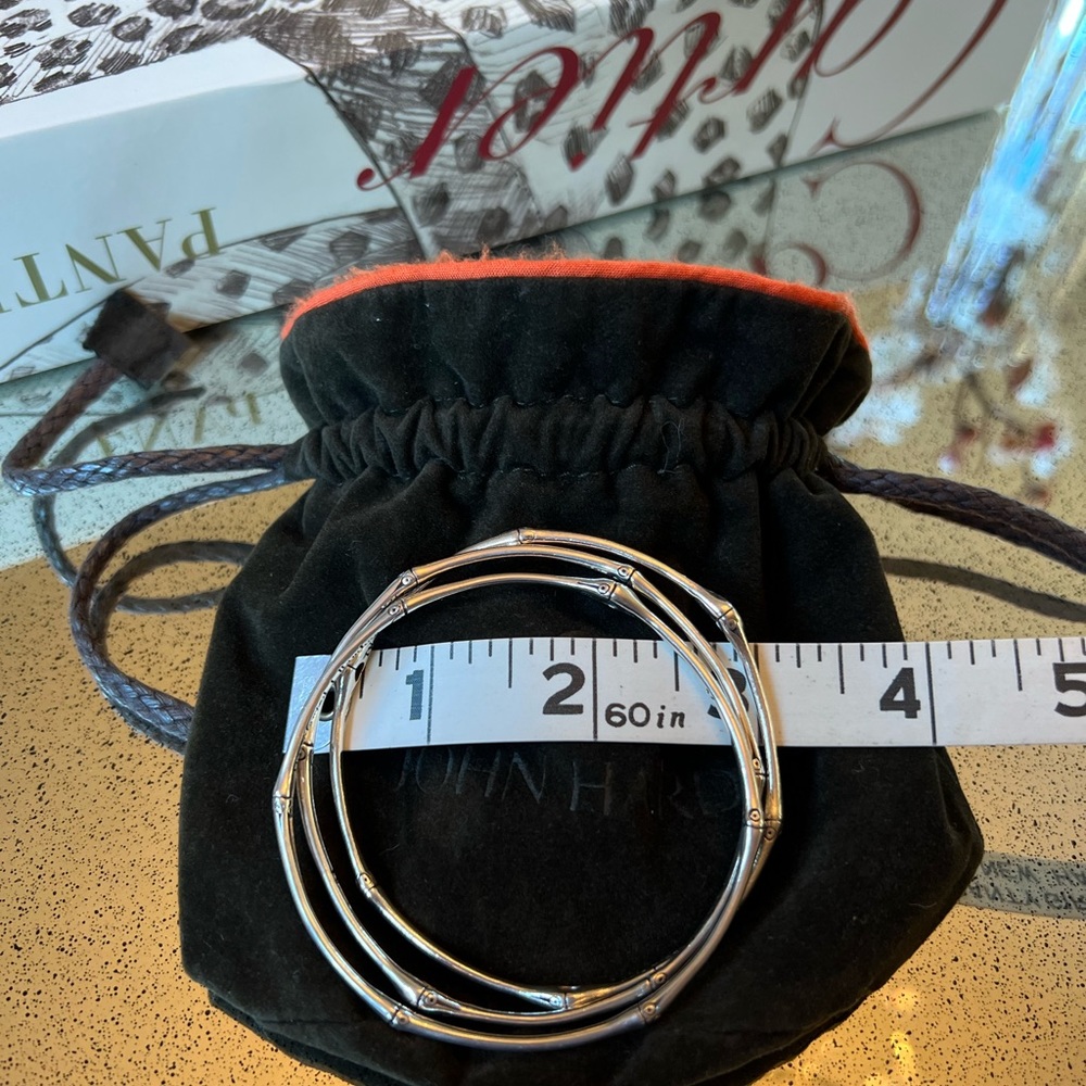 JOHN HARDY Sterling Silver Black Chalcedony Bamboo-Textured Bangle Bracelets - Picture 8 of 9